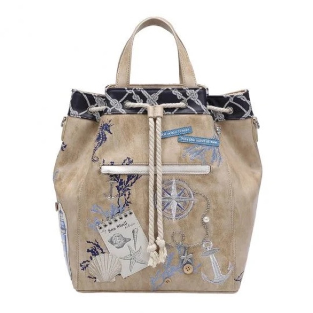 Beige Nautical Backpack with Rope Accents